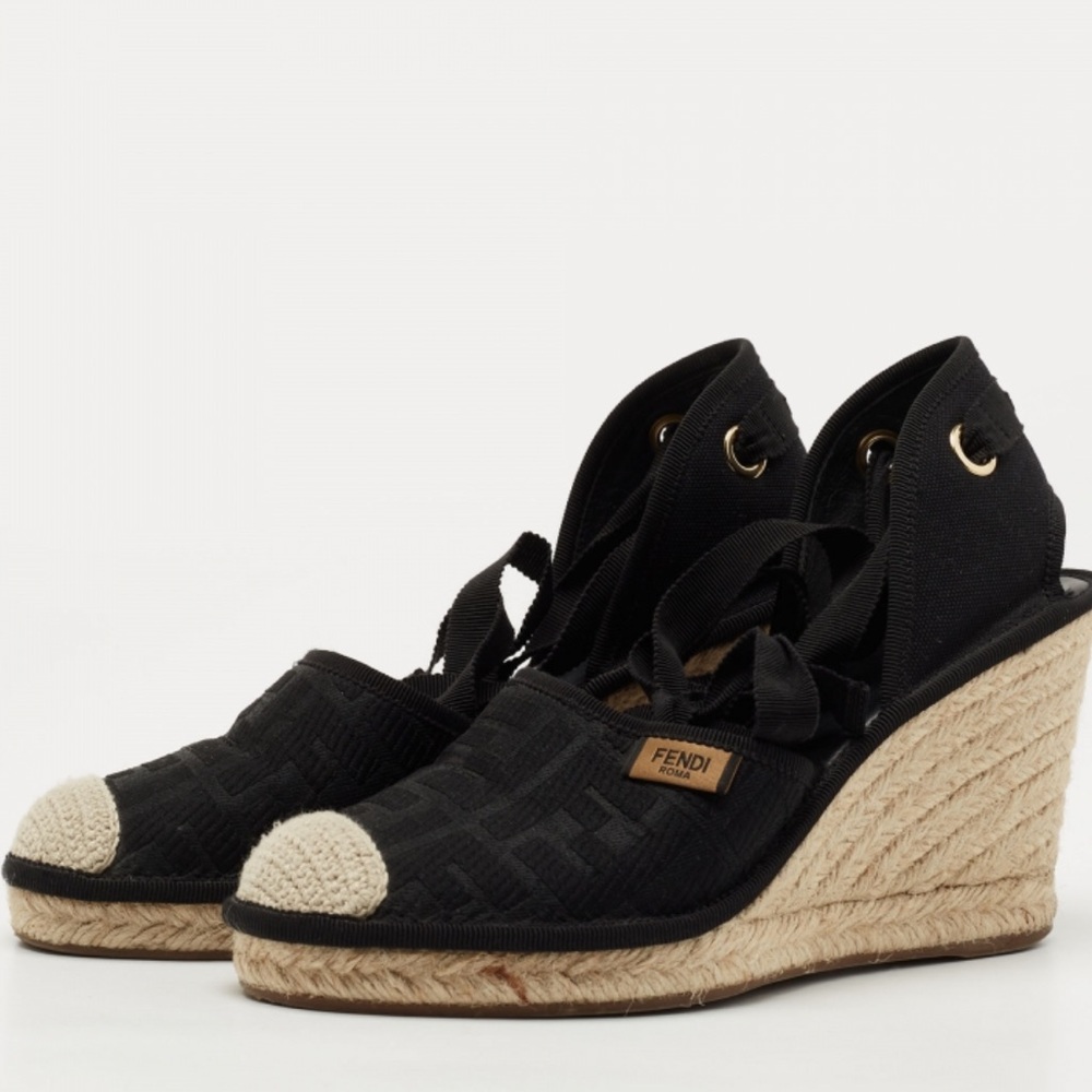 FENDI Zucca Canvas Wrap Wedges Espadrilles